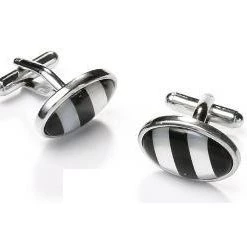 ABC Fashion Oval Silver Cufflinks With Black And White Stripes Men