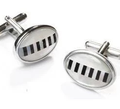 ABC Fashion Oval Silver Cufflinks With Black And White Stripes Men