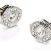 ABC Fashion Oval Silver Cufflinks With Clear Crystals Men