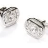 ABC Fashion Men Oval Silver Cufflinks With Clear Crystals