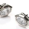 ABC Fashion Oval Silver Cufflinks With Gray And White Marbled Stone Men