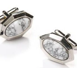 ABC Fashion Oval Silver Cufflinks With Gray And White Marbled Stone Men