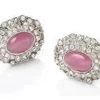 ABC Fashion Oval Silver Cufflinks With Pink Stone And Clear Crystals Men