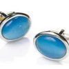 ABC Fashion Men Oval Silver Cufflinks With Turquoise Stone