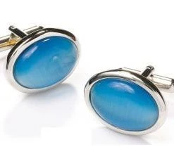 ABC Fashion Men Oval Silver Cufflinks With Turquoise Stone