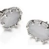 ABC Fashion Men Oval Silver Cufflinks With White Stone