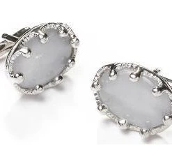 ABC Fashion Men Oval Silver Cufflinks With White Stone