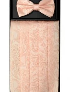 Vesuvio Napoli Peach Paisley Cummerbund And Bow Tie Set