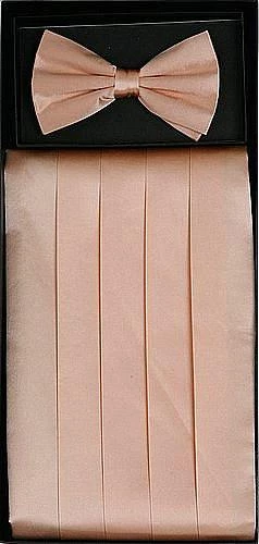 Vesuvio Napoli Men Peach Silk Satin Cummerbund And Bow Tie Set 3 Vesuvio Napoli Men Peach Silk Satin Cummerbund And Bow Tie Set