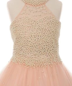 Pearl Beaded Halter Ball Gown By Cinderella Couture 5055 Quinceañera