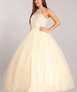 Pearl Beaded Halter Ball Gown By Cinderella Couture 5055 Quinceañera