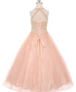 Pearl Beaded Halter Ball Gown By Cinderella Couture 5055 Quinceañera