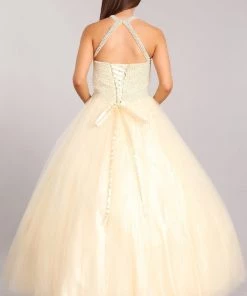 Pearl Beaded Halter Ball Gown By Cinderella Couture 5055 Quinceañera