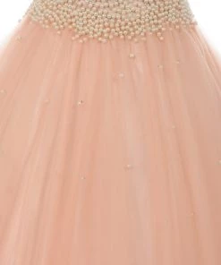 Pearl Beaded Halter Ball Gown By Cinderella Couture 5055 Quinceañera