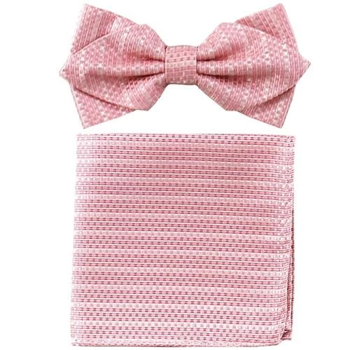 Vesuvio Napoli Pink Bow Tie With Geometric Squares And Pocket Square (Pointed Tip) 3 Vesuvio Napoli Pink Bow Tie With Geometric Squares And Pocket Square (Pointed Tip)