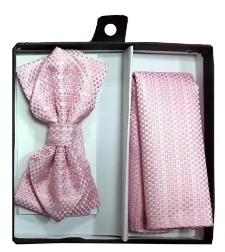 Vesuvio Napoli Pink Bow Tie With Geometric Squares And Pocket Square (Pointed Tip) 4 Vesuvio Napoli Pink Bow Tie With Geometric Squares And Pocket Square (Pointed Tip)