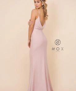 Pink Long Glitter Dress With Cowl Back By Nox Anabel C307