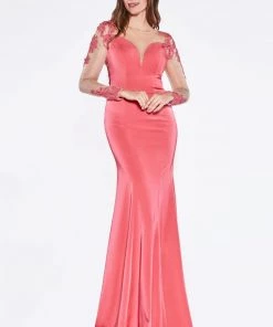 Prom Pink Long-Sleeve Mermaid Gown By Cinderella Divine KD038