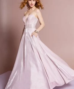 Prom Pink Long Strapless Glitter A-Line Dress By Elizabeth K GL2674