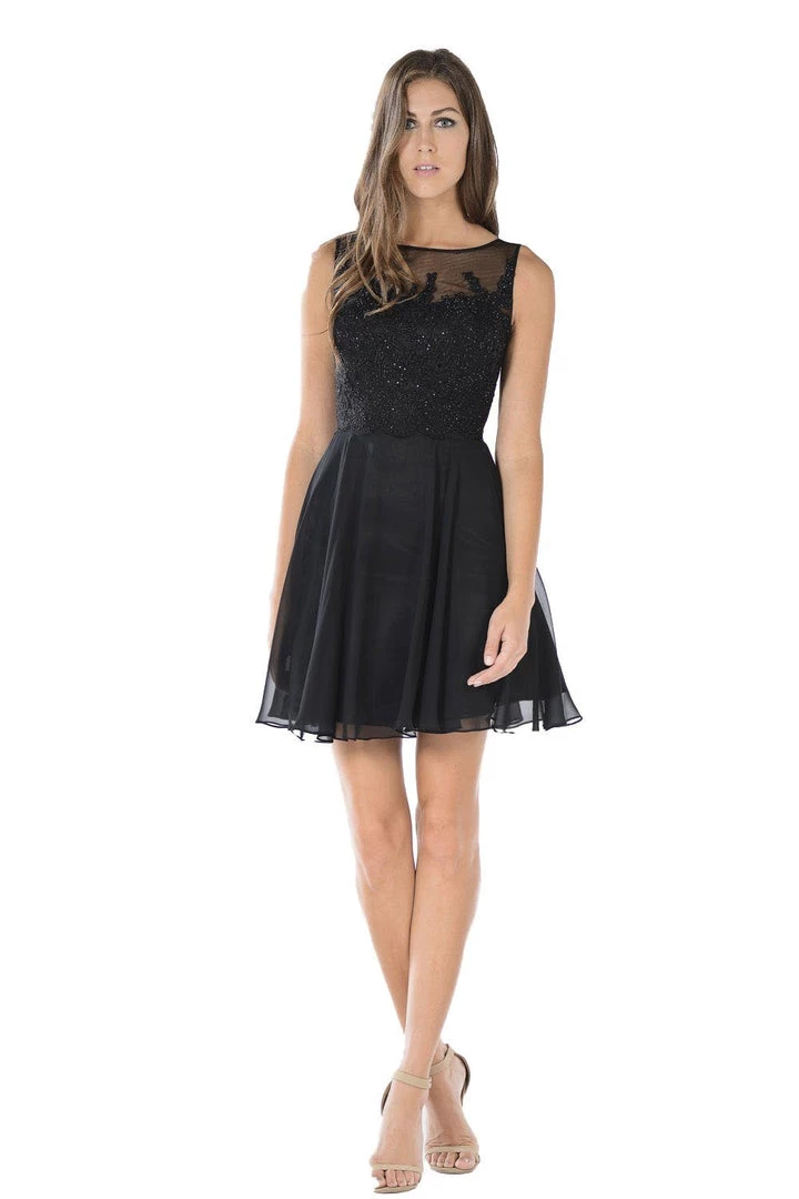 Pink Short Chiffon Dress With Lace Applique Bodice By Poly USA Prom 11 Pink Short Chiffon Dress With Lace Applique Bodice By Poly USA Prom