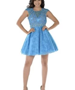 Pink Short Lace Dress With Beaded Bodice By Poly USA