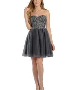 Pink Short Strapless Dress With Lace Bodice By Poly USA