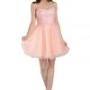 Pink Short Strapless Dress With Lace Bodice By Poly USA