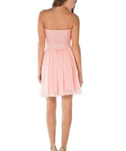 Pink Short Strapless Dress With Sequined Top By Poly USA Prom