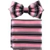 Vesuvio Napoli Pink/Black Striped Bow Tie With Pocket Square (Pointed Tip)