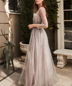 Pleated 3/4 Sleeve Tulle Gown By Cinderella Divine B701 Prom 9 Pleated 3/4 Sleeve Tulle Gown By Cinderella Divine B701 Prom