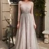 Pleated 3/4 Sleeve Tulle Gown By Cinderella Divine B701 Prom