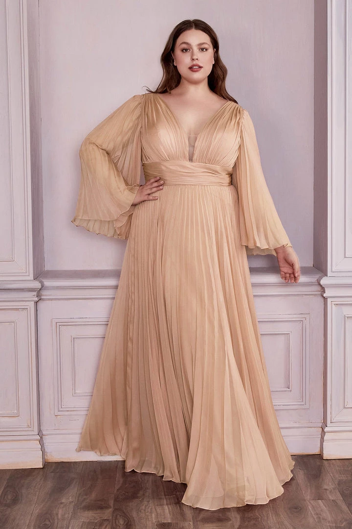 Pleated Bell Sleeve Gown By Cinderella Divine CD242 Prom 19 Pleated Bell Sleeve Gown By Cinderella Divine CD242 Prom
