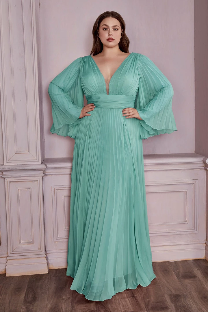 Pleated Bell Sleeve Gown By Cinderella Divine CD242 Prom 10 Pleated Bell Sleeve Gown By Cinderella Divine CD242 Prom