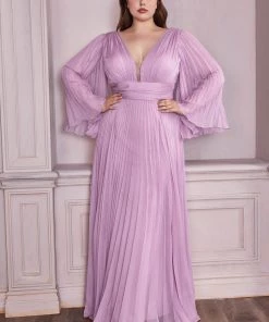 Pleated Bell Sleeve Gown By Cinderella Divine CD242 Prom 34 Pleated Bell Sleeve Gown By Cinderella Divine CD242 Prom