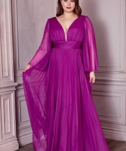 Pleated Bell Sleeve Gown By Cinderella Divine CD242 Prom 31 Pleated Bell Sleeve Gown By Cinderella Divine CD242 Prom