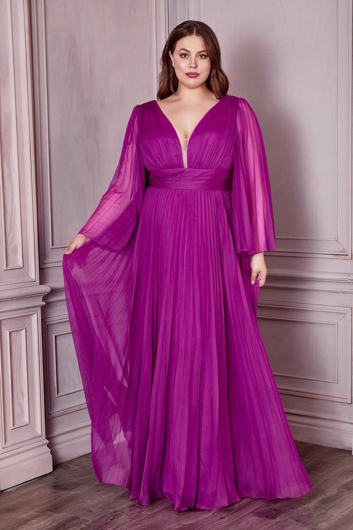 Pleated Bell Sleeve Gown By Cinderella Divine CD242 Prom 5 Pleated Bell Sleeve Gown By Cinderella Divine CD242 Prom