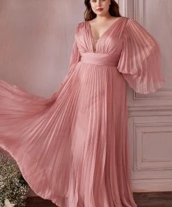 Pleated Bell Sleeve Gown By Cinderella Divine CD242 Prom 49 Pleated Bell Sleeve Gown By Cinderella Divine CD242 Prom