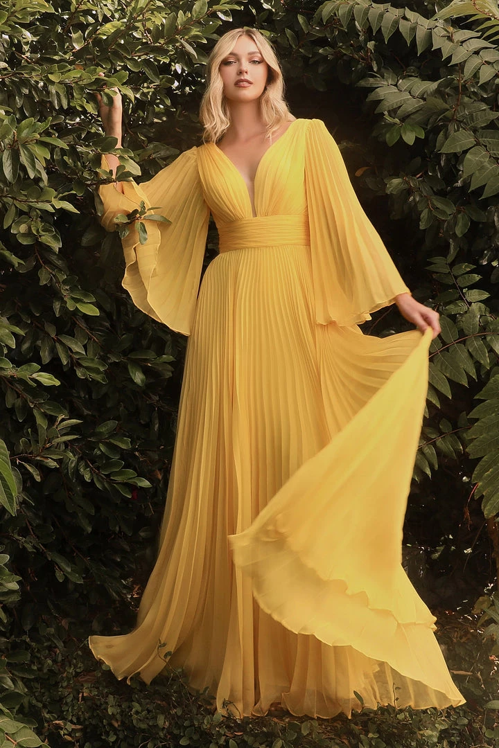 Pleated Bell Sleeve Gown By Cinderella Divine CD242 Prom 26 Pleated Bell Sleeve Gown By Cinderella Divine CD242 Prom