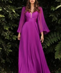 Pleated Bell Sleeve Gown By Cinderella Divine CD242 Prom 32 Pleated Bell Sleeve Gown By Cinderella Divine CD242 Prom