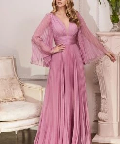 Pleated Bell Sleeve Gown By Cinderella Divine CD242 Prom 39 Pleated Bell Sleeve Gown By Cinderella Divine CD242 Prom
