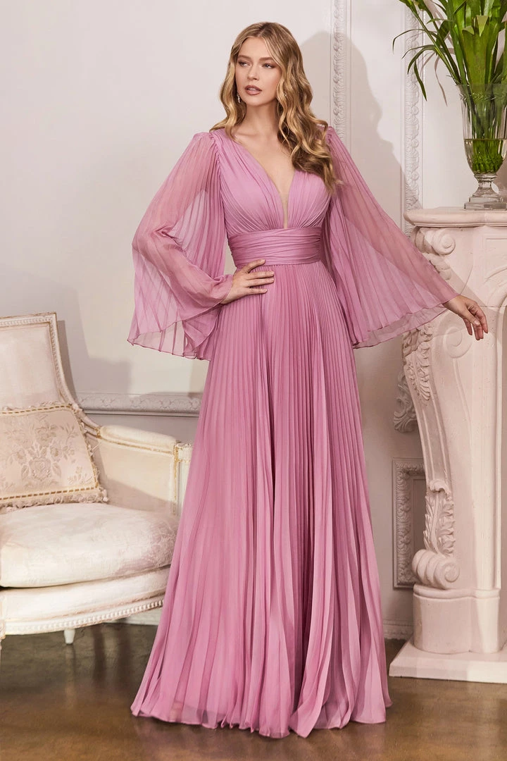 Pleated Bell Sleeve Gown By Cinderella Divine CD242 Prom 13 Pleated Bell Sleeve Gown By Cinderella Divine CD242 Prom