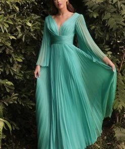 Pleated Bell Sleeve Gown By Cinderella Divine CD242 Prom 35 Pleated Bell Sleeve Gown By Cinderella Divine CD242 Prom