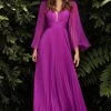 Pleated Bell Sleeve Gown By Cinderella Divine CD242 Prom