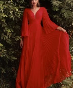 Pleated Bell Sleeve Gown By Cinderella Divine CD242 Prom 37 Pleated Bell Sleeve Gown By Cinderella Divine CD242 Prom
