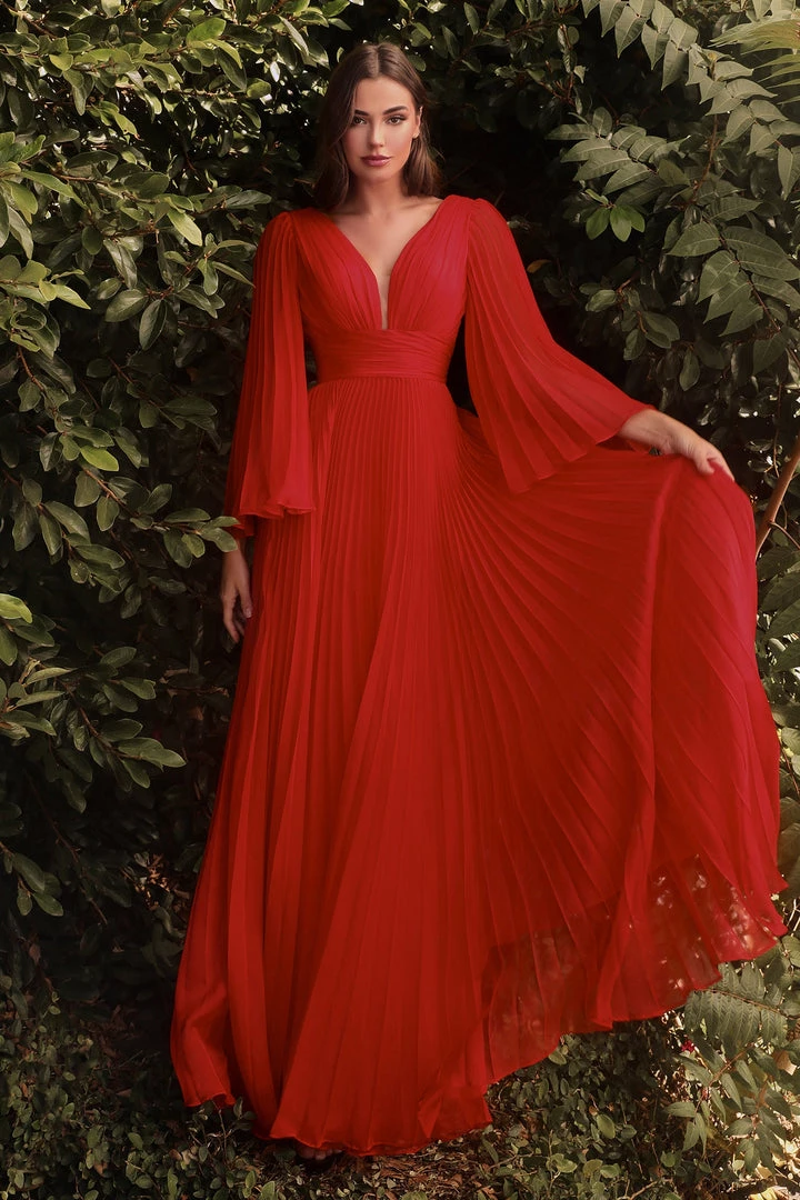 Pleated Bell Sleeve Gown By Cinderella Divine CD242 Prom 11 Pleated Bell Sleeve Gown By Cinderella Divine CD242 Prom