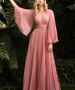 Pleated Bell Sleeve Gown By Cinderella Divine CD242 Prom 47 Pleated Bell Sleeve Gown By Cinderella Divine CD242 Prom