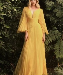 Pleated Bell Sleeve Gown By Cinderella Divine CD242 Prom 50 Pleated Bell Sleeve Gown By Cinderella Divine CD242 Prom