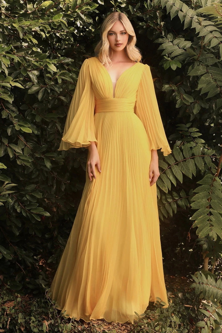 Pleated Bell Sleeve Gown By Cinderella Divine CD242 Prom 24 Pleated Bell Sleeve Gown By Cinderella Divine CD242 Prom