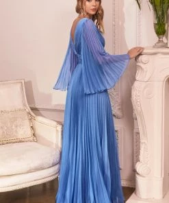 Pleated Bell Sleeve Gown By Cinderella Divine CD242 Prom 42 Pleated Bell Sleeve Gown By Cinderella Divine CD242 Prom