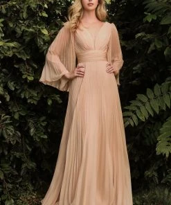 Pleated Bell Sleeve Gown By Cinderella Divine CD242 Prom 46 Pleated Bell Sleeve Gown By Cinderella Divine CD242 Prom